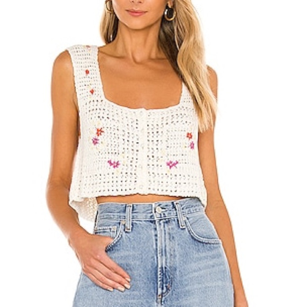 Women’s Cream Crochet Button-Front Tank Top